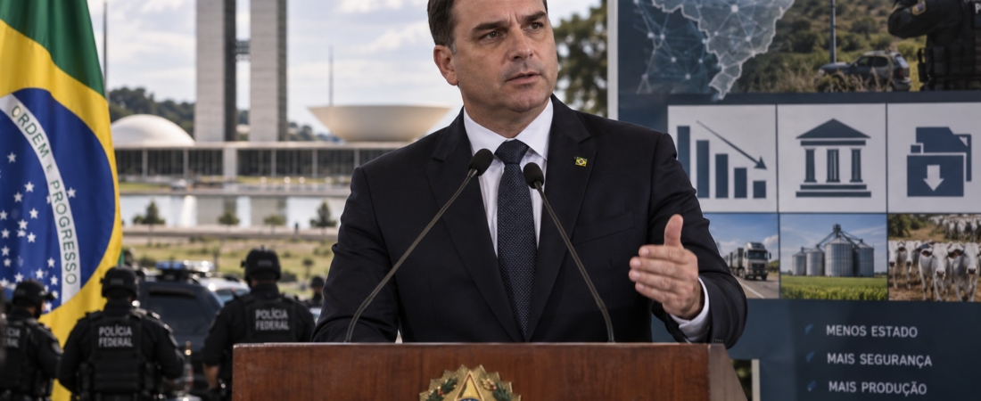 Flávio Bolsonaro propõe redução da estrutura federal e mudanças na política de segurança